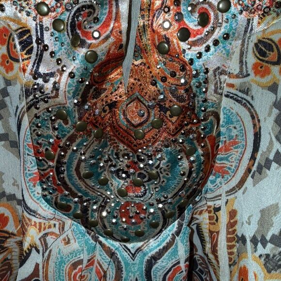 Live and Let Live Orange and Green Flutter Sleeve Blouse - Picture 3 of 4